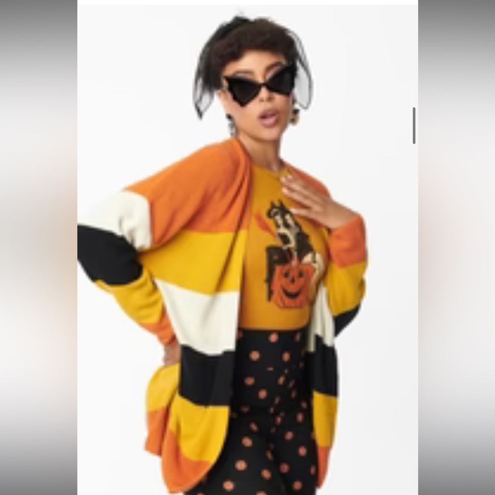 Racheal Candy Corn cardigan sold by Unique Vintage.